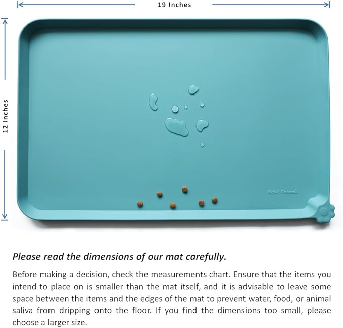 Hoki Found Silicone Pet Food Mats Tray - Non Slip Cat & Dog Bowl Mats - Waterproof & Pet-Friendly for Carpet - Glacier-Mewly Pet