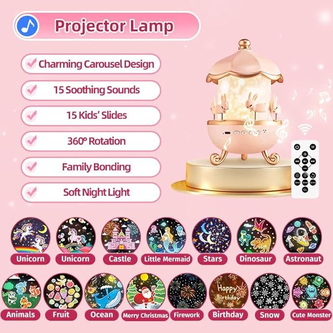 Christmas Gifts for Kids Toys,15 Films Star Lights for Ceiling Projector +15 Sleep Sounds Machine Baby Night Lamp,Remote Timer Cute Pink Nursery Lamp,Exquisite Gifts for Kids Baby Girl Toddler