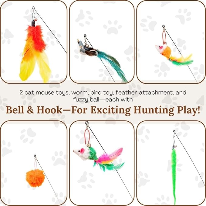 Interactive Cat Toys for Indoor Cats Suction Cup Cat Toys for Indoor Cats Bird Hunting Slefplay Simulation for Kitten Flying Bird Toy Feather Wand Attachments-Mewly Pet