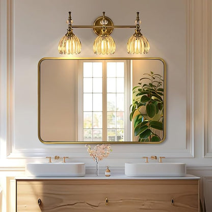 ANDY STAR Brushed Gold Mirror 40''X30'', Gold Bathroom Mirror Rounded Rectangle in SUS304 Anti-Rust Tube Metal Frame, Wall Mounted Horizontal/Vertical 1’’ Deep