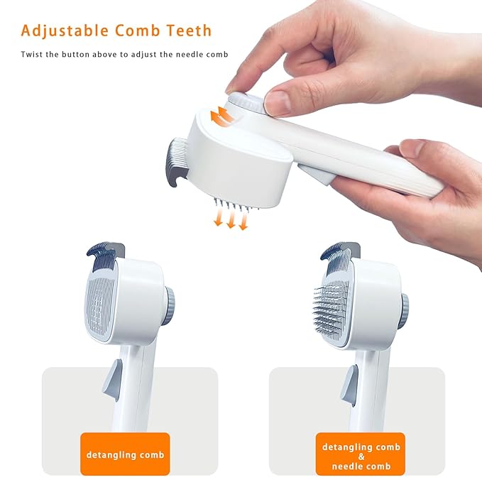 2-in-1 Dog & Cat Grooming Brush – Adjustable Deshedding Comb & One-Touch Clean | Skin-Safe Rake for Mats, Tangles, Shedding | Long/Short Hair Pets-Mewly Pet