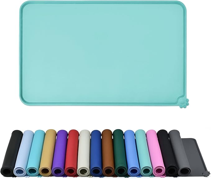 Waterproof Pet Feeding Mat with High Raised Edges, Heavier and Thicker Placemats for Cat Dog Water Bowl with BPA Free, Dogs Cats Food Mats for Messy Drinkers to Prevent Spill and Protect Floors-Mewly Pet