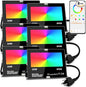 Led Flood Light 30W, 300W Equivalent 3000 LM Outdoor Color Changing Led Stage Landscape Lights, Bluetooth RGBW Smart Floodlights 2700K & 16 Million Colors&Timing& Music Sync, IP66，US 3-Plug (6 Pack)