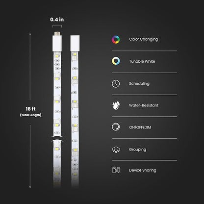 Feit Electric Smart Light Strip 16FT, Ultrathin RGBW Color Chasing LED Light Strip, 2.4GHz Wi-Fi Enabled, Works with Alexa and Google Home Assistant, Remote Control, (0.4in x 192in) TAPE192/CHASE/AG