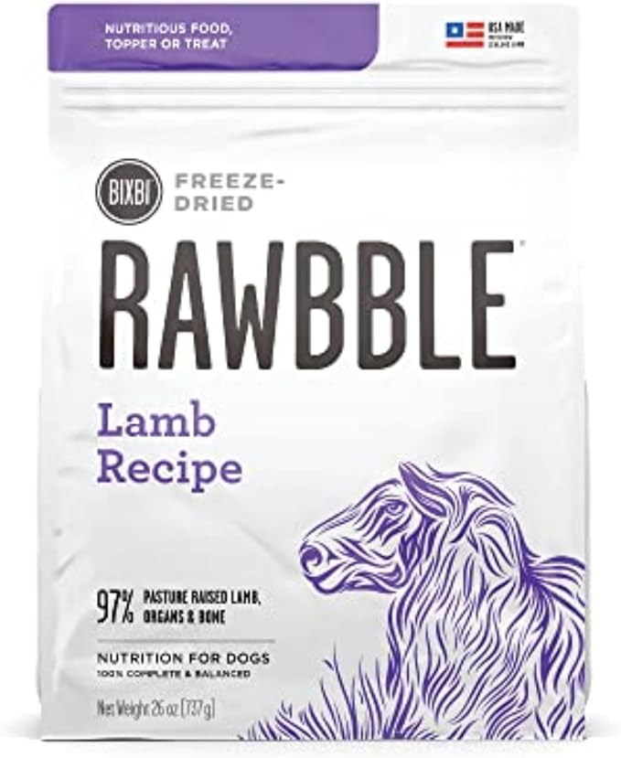 BIXBI Rawbble Freeze Dried Dog Food, Lamb Recipe, 26 oz - 97% Meat and Organs, No Fillers - Pantry-Friendly Raw Dog Food for Meal, Treat or Food Topper - USA Made in Small Batches-Mewly Pet