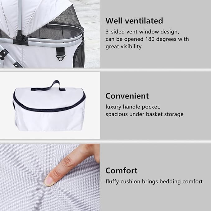 Dog Cat Stroller, Foldable 4 Wheels Dog Stroller for Small Medium Dogs 20 lbs,Pet Strollers for Large Dogs 50lbs, Stable Anti-Shock Detachble Carrier,with 360°Swiveling Front Wheel forTravel-Mewly Pet