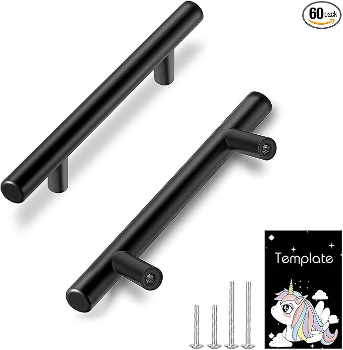 HBL' 60 Pack | 3 Inch Center to Center Matte Black Cabinet Pulls Kitchen Cabinet Handles,Made of Stainless Steel,Ideal for Cabinet,Drawer,Cupboard and Wardrobe.