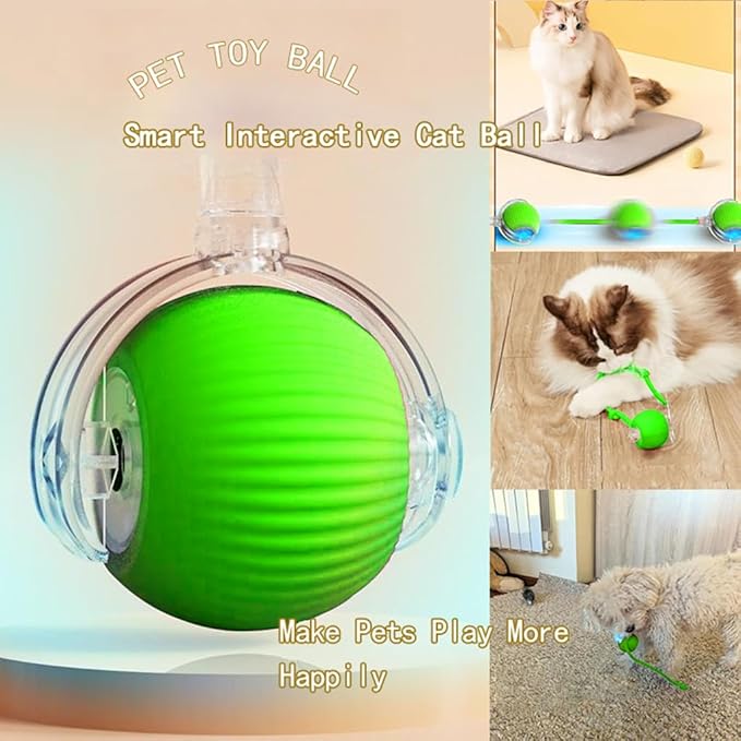 Interactive Cat Toys Ball for Indoor Cats, Self Moving Cat Toys Electric Rolling Balls, Realistic Mouse & Chase for Hunting and Exercise (Green)-Mewly Pet