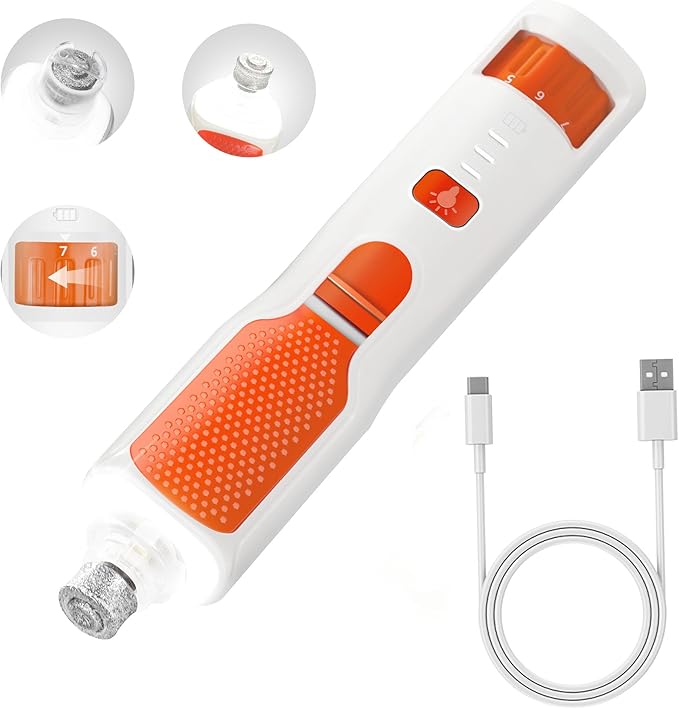 Dog Nail Grinder 7-Speed & 360° LED Light, Professional Pet Nail Grinder for Dogs and Cats, Electric Dog Nail Trimmer Painless Paws Grooming & Smoothing Tool for Large Medium Small Dogs Cats Pets-Mewly Pet