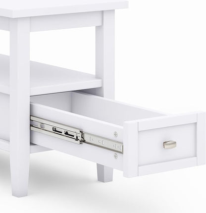 SIMPLIHOME Warm Shaker SOLID WOOD 14 inch Wide Rectangle Transitional Narrow Side Table in White for the Living Room and Bedroom