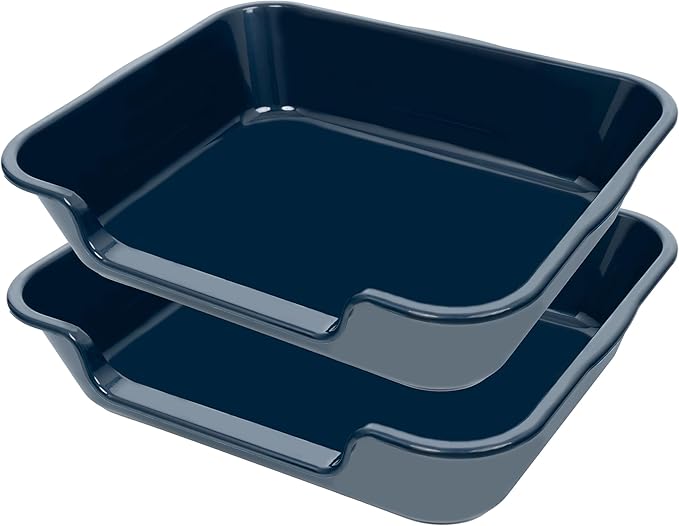 2 Pack of Extra Large Cat Litter Box (ABS Material), Low Entry Senior Litter Pen for Geriatric Kitty Big Cats, Jumbo Pet Safe Litter Boxes Tray for Indoor Pets Potty (Dark Blue, 24"L x 20"W)-Mewly Pet