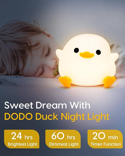 Amaredom DoDo Duck Night Light, Cute Duck Lamp, Silicone Dimmable Nursery Nightlight, Rechargeable LED Bedside Lamp with 20 Minutes Timer & Tap Control Baby Girls Women Bedrooms, Living Room