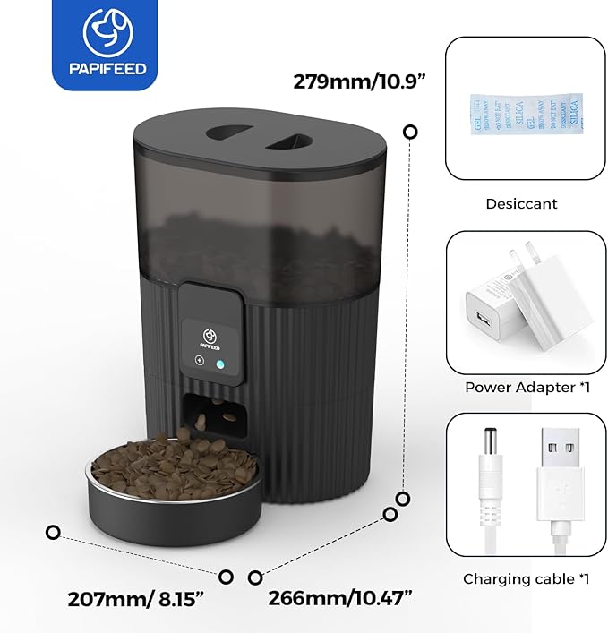 PAPIFEED Automatic Cat Feeder 3.5L/15 Cup 2.4G WiFi Pet Feeder for Dog Work with Alexa & Echo Timed Cat Food Dispenser for Remote Feeding with Stainless Steel Bowl up to 10 Meals Per Day with APP-Mewly Pet