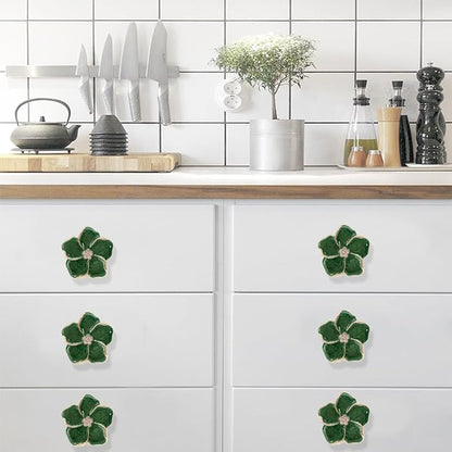 4 pcs Petal Knob Handle Unique Zinc Alloy Flower Shape Single Hole Knob Handle for Cabinets,Drawers, Wardrobes Furniture Decoration(Green (Gold Bottom))