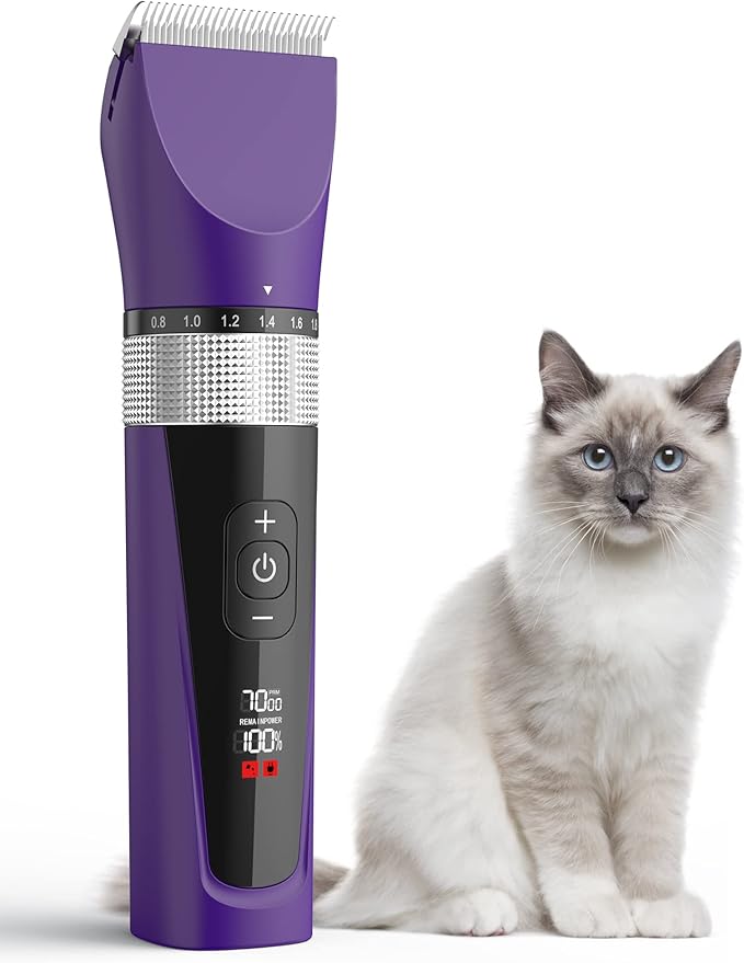 oneisall Cat Grooming Clippers for Matted Long Hair, 5-Speed Cat Grooming Kit Cordless Low Noise Pet Hair Clipper Trimmer Shaver for Dogs Cats Animals (Purple)-Mewly Pet