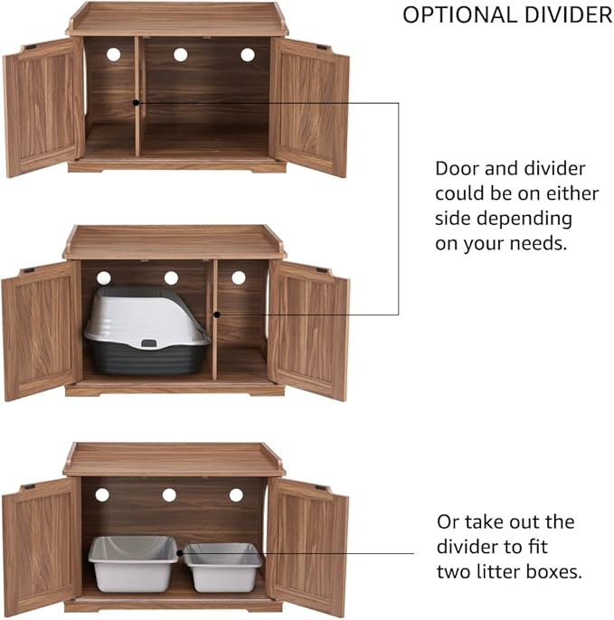 unipaws Cat Litter Box Enclosure Furniture, Hidden Litter Box Cover Washroom, Dog Proof Cabinet House for Large Cat, Hideaway Litter Box, Walnut-Mewly Pet