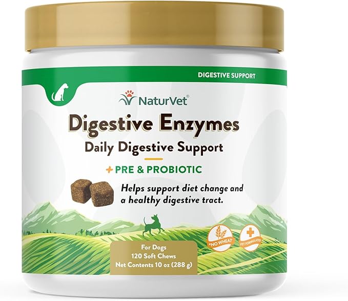 NaturVet – Digestive Enzymes - Plus Probiotics & Prebiotics – Helps Support Diet Change & A Healthy Digestive Tract – for Dogs & Cats (Soft Chews, 120 Count)-Mewly Pet
