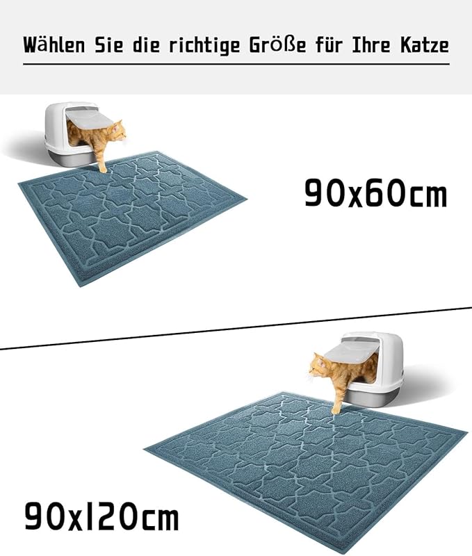 Yimobra Cat Litter Mat, 35.4"x23.6" Litter Box Mat with Litter Lock Mesh, Soft Cat Litter Mat Litter Trapping Mat, Easy to Clean, Non-Slip, Water Resistant, Litter Free Floors, Tea Blue-Mewly Pet