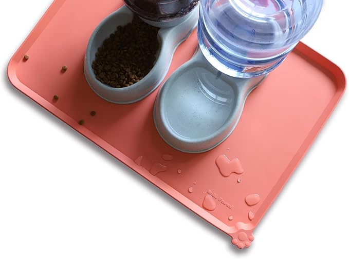 Hoki Found Large Silicone Pet Feeding Mats Tray - Non Slip Dog Cat Bowl Mats - Waterproof - Burnt Coral-Mewly Pet