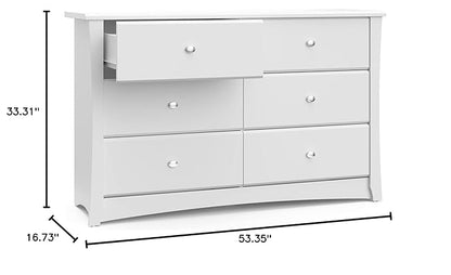 Storkcraft Crescent 6-Drawer Dresser (White) – GREENGUARD Gold Certified, White Dresser for Bedroom, Kids & Nursery Storage Chest, Safety Interlocking Drawers, Pre-Installed Tracks, Kids Chest