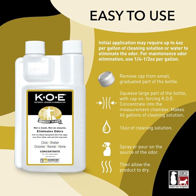 Ordorcide K.O.E. Apricot Odor Eliminator 16 oz for Strong Odor for Cages, Runs & More – Pet Odor Eliminator for Home & Kennel w/Safe, Non-Enzymatic Formula-Mewly Pet