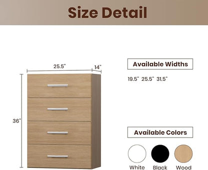ROOMTEC 25.5" 4 Drawer Short Tower Closet Unit, Modular Closet System with Drawers and Shelf, Wardrobe Organizer for Bedroom or Walk-in Closet, Wall Mounted, Customizable Clothes Storage Unit, Wood