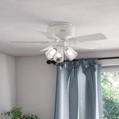 Hunter Fan Company 52152, 42 inch Crestfield Matte Silver finish Low Profile Flush Mount Ceiling Fan with Lights LED and Pull Chain