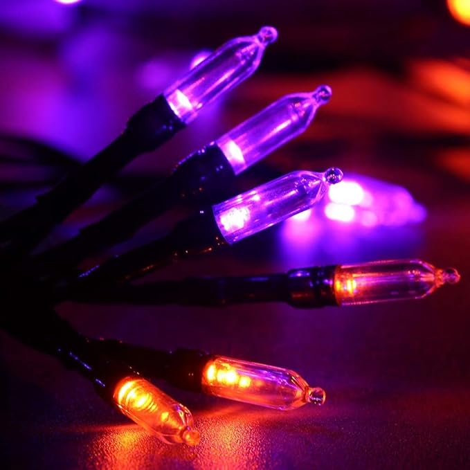 LYHOPE Orange Purple Halloween Lights Indoor, 2 Pack Total 66ft 200 LED Battery Halloween Light with 8 Mode, Timer, Waterproof Battery Operated String Lights for Home Tree Wreaths Party Holiday Decor