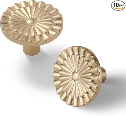 Champagne Bronze Cabinet Knobs 10 Pack Round Sunflower Dresser Drawer Hardware Furniture Cupboard Handles for Bathroom Single Hole Knob Kitchen SH-CB-K10