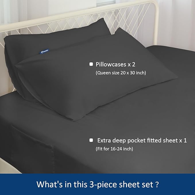 Moonsea Twin XL Sheet Set - 3-Piece Twin XL Sheets with Extra Deep Pocket and Side Pocket - Fits 16 in to 24 in Pillow Top (Black)