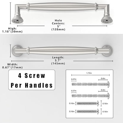 10 Pack Brushed Satin Nickel Cabinet Pulls 5 Inch(128mm) Kitchen Cabinet Handles Solid Zinc Alloy Cabinet Hardware Drawer Pulls
