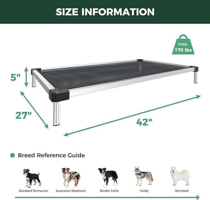 FXW TitanNest Chew-Proof Elevated Dog Bed, Raised Cot for Indoor/Outdoor/Camping Use, Durable & Waterproof Cooling Pet Bed for Medium Dogs, 42.0" L x 27.0" W x 5.0" H, Black-Mewly Pet