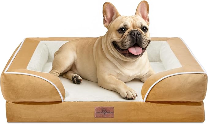 Comfort Expression Small Dog Beds Waterproof Orthopedic Foam Dog Sofa Beds for Medium Dogs Comfy Pet Bed with Washable Removable Cover & Non-Slip Bottom(Small,Khaki)-Mewly Pet