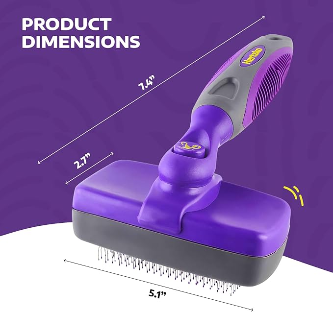 Hertzko Self-Cleaning Slicker Brush - Cat and Dog Brush for Shedding, Tangles and Dirt - Gentle Grooming Tool for Sensitive Skin - Pet Hair Remover for Long and Short Coats - Purple-Mewly Pet
