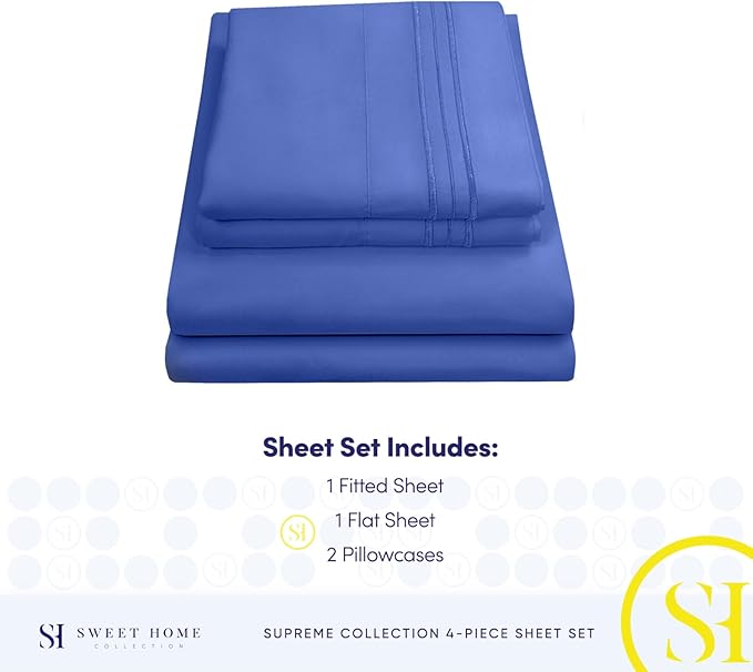 Queen Size Bed Sheets - Breathable Luxury Sheets with Full Elastic & Secure Corner Straps Built In - 1800 Supreme Collection Extra Soft Deep Pocket Bedding Set, Sheet Set, Queen, Royal Blue