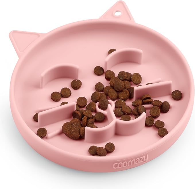 Coomazy Silicone Slow Feeder Dog Cat Bowls, Interactive Puzzle Toy for Pets Dry/Wet Food Training, Keeps Dogs Cats Busy, Prevents Puppy Kitty Overeating (Pink, 0.8 Cup)-Mewly Pet