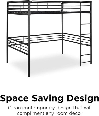 DHP Full Metal Loft Bed with Ladder, Space-Saving Design, Black, Full