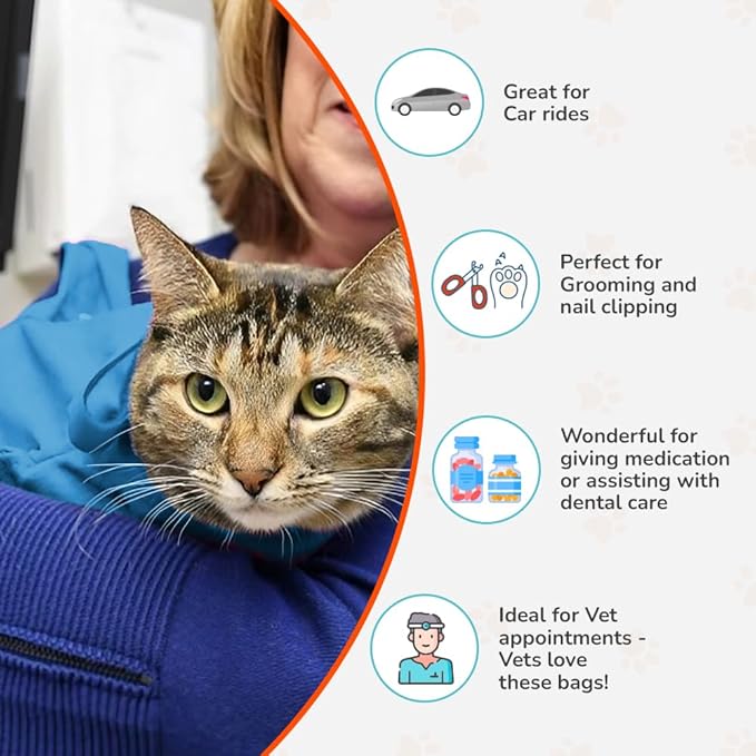 Cozy Comfort Carrier - Small Light Blue Cat Carrier and Cat Restraint Bag for Medication Administration, Grooming, Vet Visits, Dental Care, and Nail Trimming-Mewly Pet