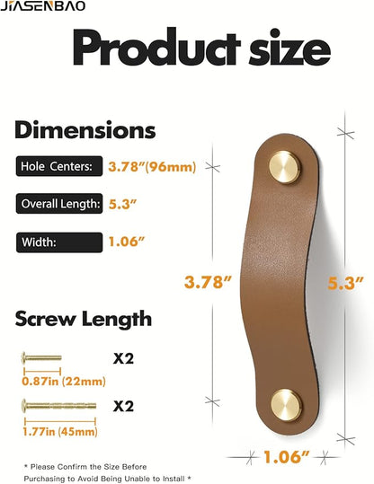 Brown Leather Drawer Pulls 2 Pack 3.78"(96mm) Leather Handles Cabinet knobs for Kitchen Cabinet Drawers Bathroom Dressers