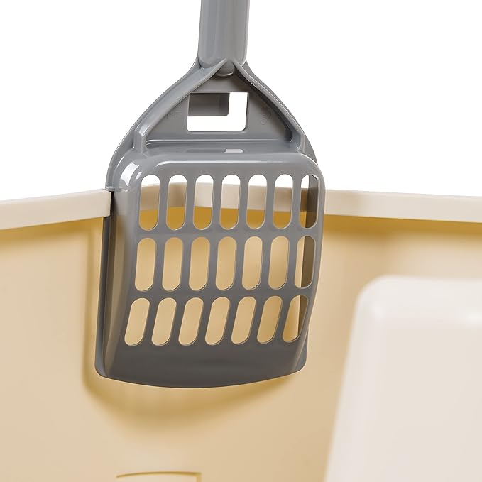 Amazon Basics Large Cat Litter Box with High Sides, Open Top, Includes Scoop, 19 x 15 x 11.75 inches, Grey/Beige-Mewly Pet