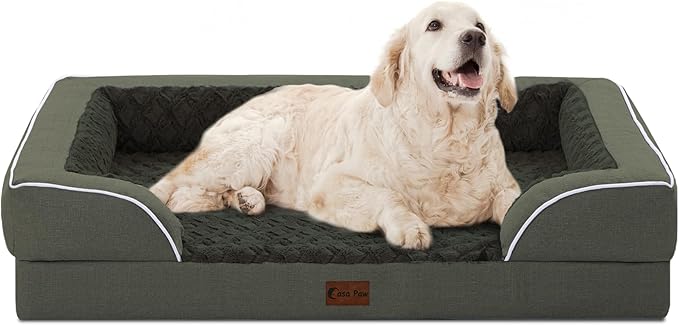 Orthopedic XL Dog Bed for Extra Large Dogs, Waterproof Memory Foam Dog Beds with Sides, Non-Slip Bottom and Egg-Crate Foam Big Dogs Beds with Removable Washable Cover(X-Large,Dark Green)-Mewly Pet