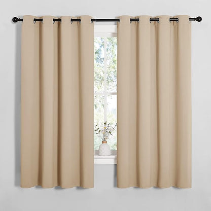 NICETOWN Blackout Curtain Panels for Bedroom, Biscotti Beige, 2 Panels, W55 x L57-inch, Grey, Thermal Insulated Grommet Top Blackout Draperies and Drapes for Basement