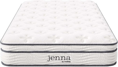 Modway Jenna 8” Innerspring and Memory Foam Twin Mattress With Individually Encased Coils, White