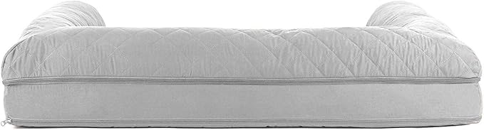 Furhaven Cooling Gel Dog Bed for Large Dogs w/ Removable Bolsters & Washable Cover, For Dogs Up to 95 lbs - Quilted Sofa - Silver Gray, Jumbo/XL-Mewly Pet