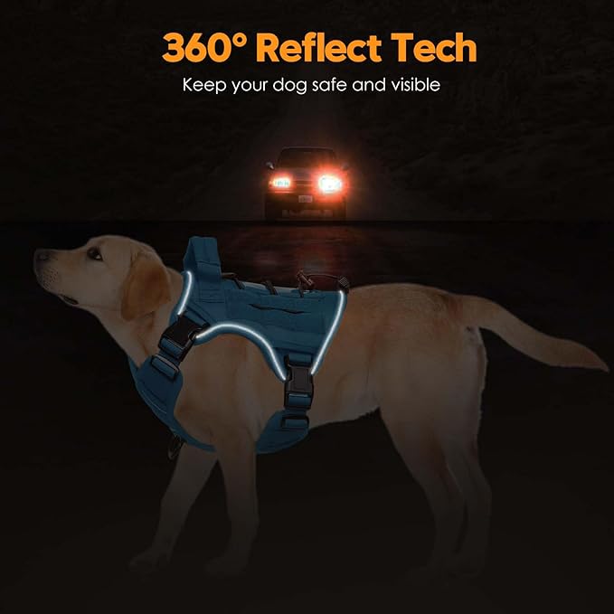 Heavy-Duty Tactical Dog Harness for Large Dogs, No Pull Adjustable Reflective Pet Vest with Molle System, K9 Military-Grade Control for Service Training, Outdoor & 10+ Breeds, Blue, Small-Mewly Pet