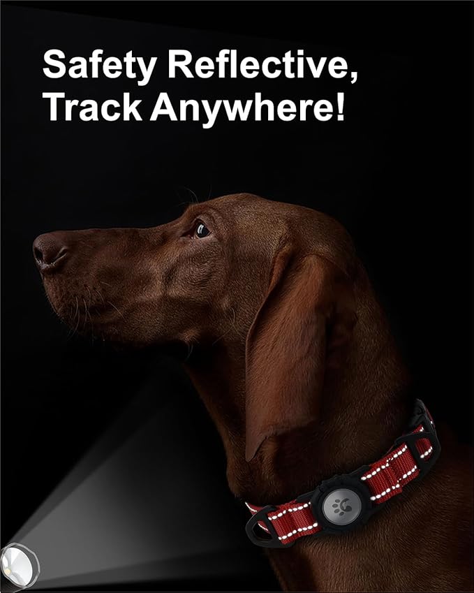 TagME Airtag Dog Collar,Waterproof Reflective Pet Collar with Airtag Holder,Soft Padded and Double D-Rings for Extra Large Dogs,Red-Mewly Pet