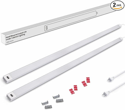 MYPLUS 2Pcs 36 Inch Under Cabinet Lights with Hand Wave, Under Counter Lighting 4000K Natural White,Dimmable,Plug and Play,LED Lights for Kitchen Cabinet, Cupboard, Closet, Desk