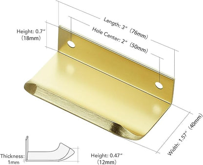 Ravinte Hardware 10 Pack Gold Cabinet Handles, 3 Inch (76mm) Finger Edge Pulls, 2 Inch Hole Center, Finger Pulls for Cabinets