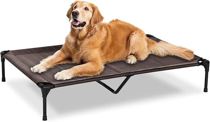 Elevated Dog Bed for Outdoor, XL Raised Dog Cot with Washable Mesh, Cooling Pet Cot Chew Proof for Outside Camping, 49"x33" Brown-Mewly Pet