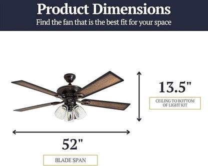 Prominence Home Glenmont, 52 Inch Farmhouse LED Ceiling Fan with Light, Pull Chain, Three Mounting Options, Dual Finish Blades, Reversible Motor - 40278-01 (Oil-Rubbed Bronze)